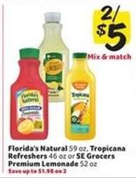 Florida's Natural, Tropicana Refreshers, SE Grocers Premium Lemonade