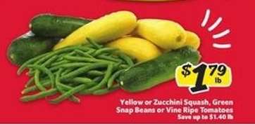 Yellow or Zucchini Squash, Green Snap Beans or Vine Ripe Tomatoes