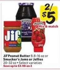 Jif Peanut Butter or Smucker's Jams or Jellies