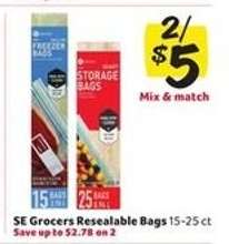 SE Grocers Resealable Bags