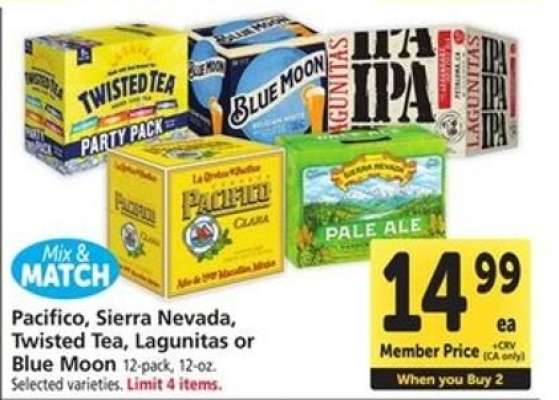 Pacifico, Sierra Nevada, Twisted Tea, Lagunitas or Blue Moon