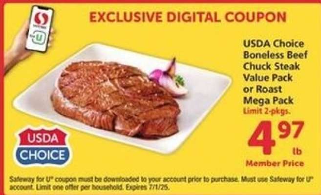 USDA Choice Boneless Beef Chuck Steak