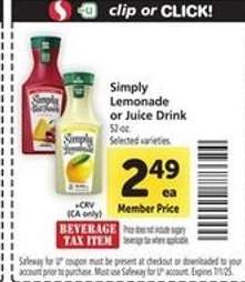 Simply Lemonade or Juice Drink