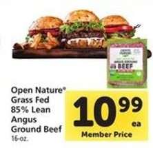 Open Nature Grass Fed 85% Lean Angus Ground Beef
