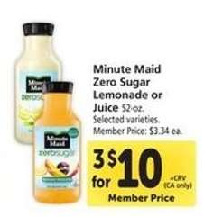 Minute Maid Zero Sugar Lemonade or Juice