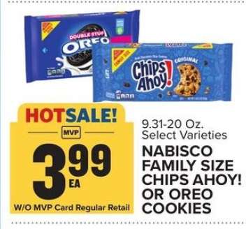 Nabisco Family Size Chips Ahoy or Oreo Cookies