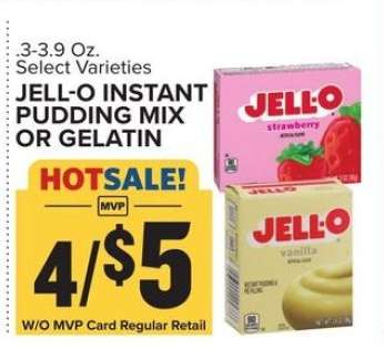 Jell-O Instant Pudding Mix or Gelatin