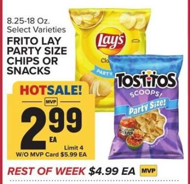 Frito Lay Party Size Chips or Snacks
