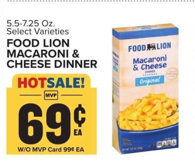FOOD LION MACARONI & CHEESE DINNER