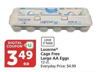 Lucerne® Cage Free Large AA Eggs - 12 ct. Everyday Price: $4.99