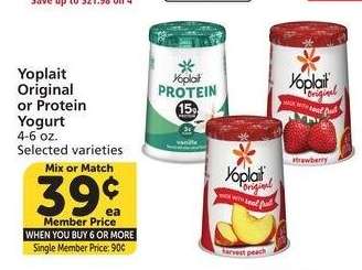Yoplait Original or Protein Yogurt - 4-6 oz.
Selected varieties

Single Member Price: 90¢
Mix or Match