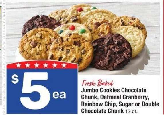 Jumbo Cookies Chocolate Chunk, Oatmeal Cranberry, Rainbow Chip, Sugar or Double Chocolate Chunk - 12 ct.