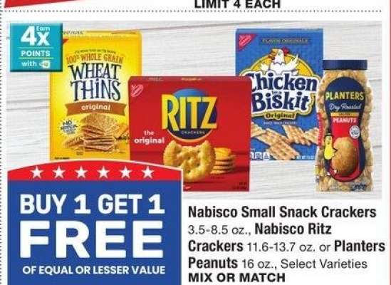 Nabisco Small Snack Crackers 3.5-8.5 oz., Nabisco Ritz Crackers 11.6-13.7 oz. or Planters Peanuts 16 oz. - Select Varieties