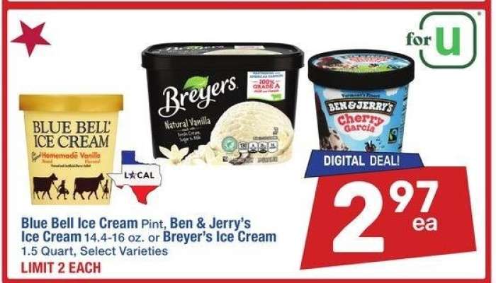 Blue Bell Ice Cream Pint, Ben & Jerry's Ice Cream 14.4-16 oz. or Breyer's Ice Cream 1.5 Quart - Select Varieties