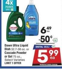 Dawn Ultra Liquid Dish 32.7-38 oz. or Cascade Powder or Gel 75 oz. - Select Varieties