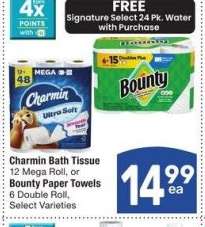 Charmin Bath Tissue 12 Mega Roll, or Bounty Paper Towels 6 Double Roll - Select Varieties