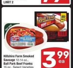 Hillshire Farm Smoked Sausage 12-14 oz., Ball Park Beef Franks 15 oz. - Select Varieties