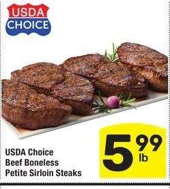 USDA Choice Beef Boneless Petite Sirloin Steaks