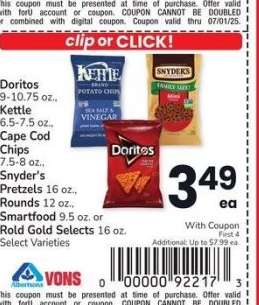 Doritos 9-10.75 oz., Kettle 6.5-7.5 oz., Cape Cod Chips 7.5-8 oz., Snyder's Pretzels 16 oz., Rounds 12 oz., Smartfood 9.5 oz. or Rold Gold Selects 16 oz. - Select Varieties
