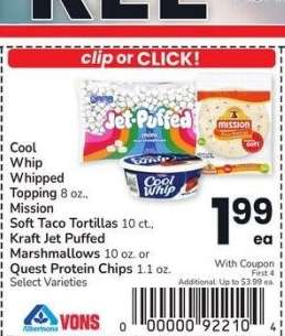 Cool Whip Whipped Topping 8 oz., Mission Soft Taco Tortillas 10 ct., Kraft Jet Puffed Marshmallows 10 oz. or Quest Protein Chips 1.1 oz. - Select Varieties