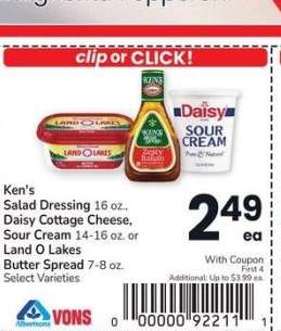 Ken's Salad Dressing 16 oz., Daisy Cottage Cheese, Sour Cream 14-16 oz. or Land O Lakes Butter Spread 7-8 oz. - Select Varieties