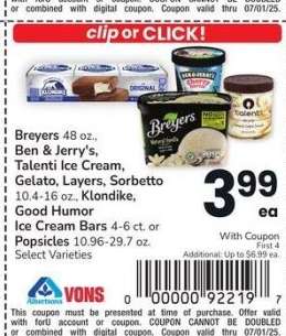 Breyers 48 oz., Ben & Jerry's, Talenti Ice Cream, Gelato, Layers, Sorbetto 10.4-16 oz., Klondike, Good Humor Ice Cream Bars 4-6 ct. or Popsicles 10.96-29.7 oz. - Select Varieties