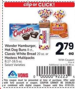 Wonder Hamburger, Hot Dog Buns 8 ct., Classic White Bread 20 oz. or Hostess Multipacks 8.17-16.5 oz. - Select Varieties