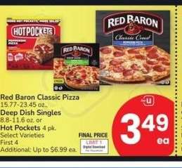 Red Baron Classic Pizza 15.77-23.45 oz., Deep Dish Singles 8.8-11.6 oz. or Hot Pockets 4 pk. - Select Varieties