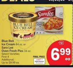 Blue Bell Ice Cream 64 oz. or Sara Lee Oven Fresh Pies 34 oz. - Select Varieties