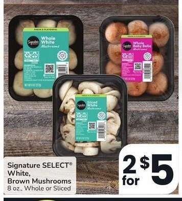 Signature SELECT® White, Brown Mushrooms - 8 oz., Whole or Sliced