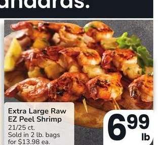 Extra Large Raw EZ Peel Shrimp - 21/25 ct. Sold in 2 lb. bags for $13.98 ea.