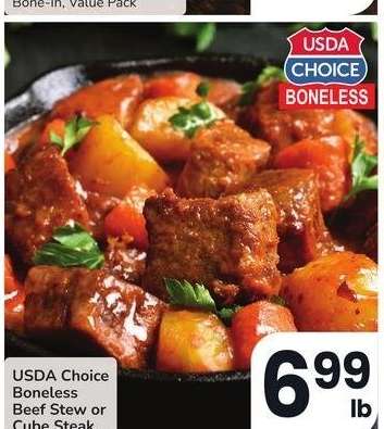 USDA Choice Boneless Beef Stew or Cube Steak