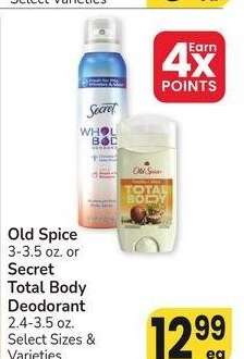 Old Spice 3-3.5 oz. or Secret Total Body Deodorant 2.4-3.5 oz. - Select Sizes & Varieties