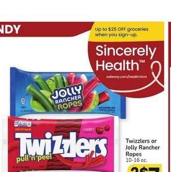 Twizzlers or Jolly Rancher Ropes - 10-16 oz.