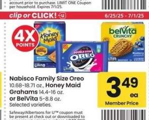 Nabisco Family Size Oreo 10.68-18.71 oz., Honey Maid Grahams 14.4-16 oz. or BelVita 5-8.8 oz. - Selected varieties.