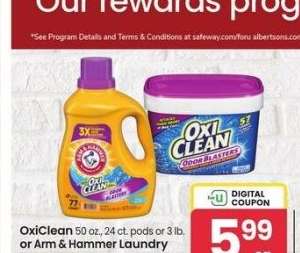 OxiClean 50 oz., 24 ct. pods or 3 lb. or Arm & Hammer Laundry Detergent 75-105 oz. or 42 ct. pods. - Selected varieties.