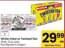 White Claw or Twisted Tea - 24 pk., 12 oz. cans.