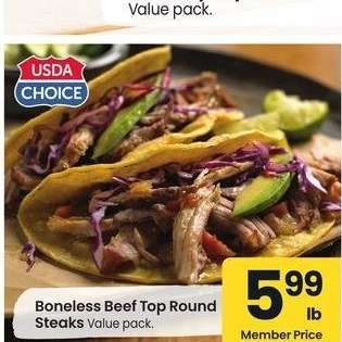 Boneless Beef Top Round Steaks - Value pack.