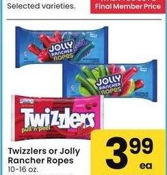 Twizzlers or Jolly Rancher Ropes - 10-16 oz. Selected varieties.