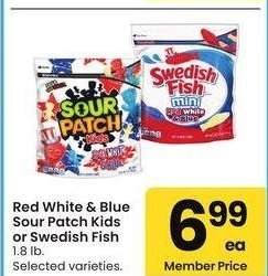 Red, White & Blue Sour Patch Kids or Swedish Fish - 1.8 lb. Selected varieties.