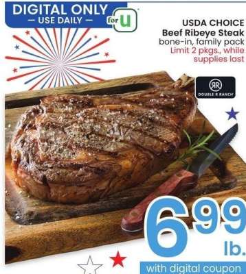 USDA Choice Beef Ribeye Steak - Bone - in, family pack