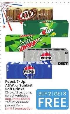 Pepsi, 7-Up, A & W or Sunkist Soft Drinks - 12 - pk., 12 oz. cans, select varieties