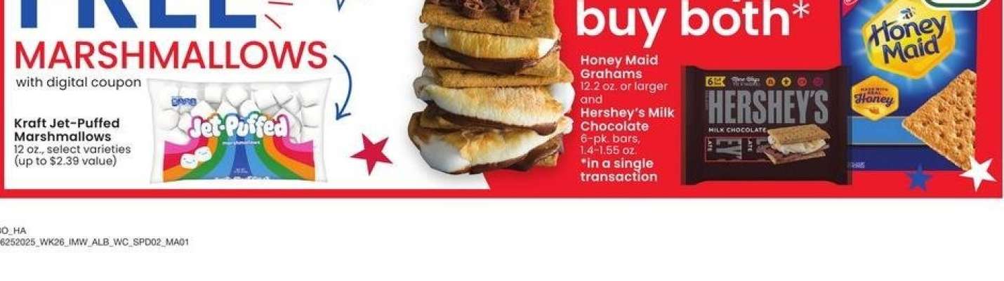 Honey Maid Grahams 12.2 oz. or larger and Hershey's Milk Chocolate 6-pk. bars, 1.4-1.55 oz.
