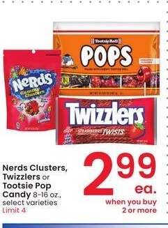 Nerds Clusters, Twizzlers or Tootsie Pop Candy - 8-16 oz., select varieties