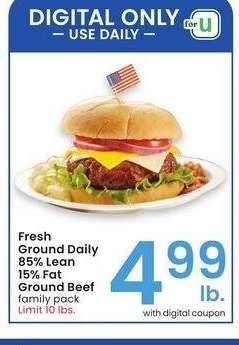 Fresh Ground Daily 85% Lean 15% Fat Ground Beef - Family pack