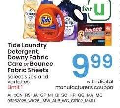 Tide Laundry Detergent, Downy Fabric Care, or Bounce Fabric Sheets - select sizes and varieties