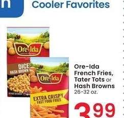 Ore Ida French Fries, Tater Tots or Hash Browns - 26-32 oz.