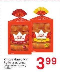 King's Hawaiian Rolls - 12 ct. 12 oz., original or savory butter