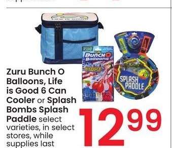 Zuru Bunch O Balloons, Life is Good 6 Can Cooler or Splash Bombs Splash Paddle - select varieties