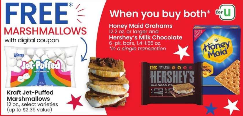 Honey Maid Grahams 12.2 oz. or larger and Hershey's Milk Chocolate 6-pk. bars, 1.4-1.55 oz.